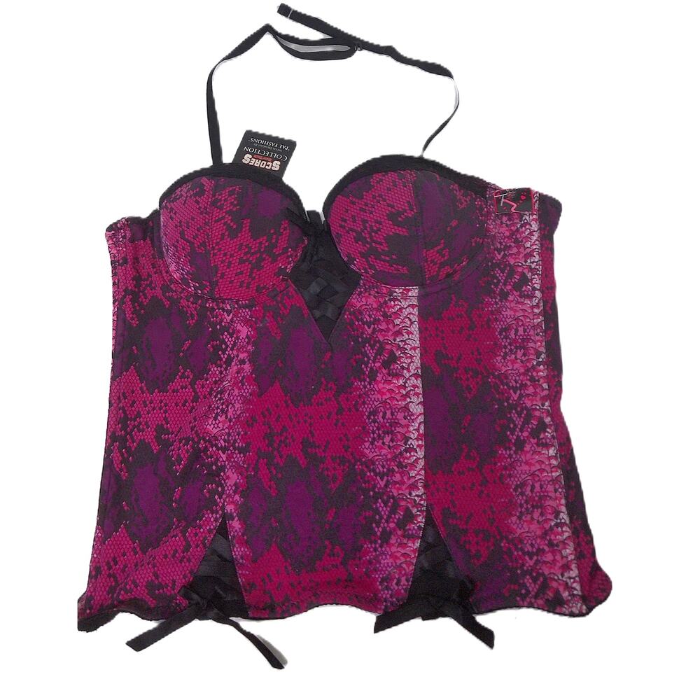 Vintage Scores New York Fuchsia & Black Lace Corset Top Bustier Size 36B - Picture 8 of 8